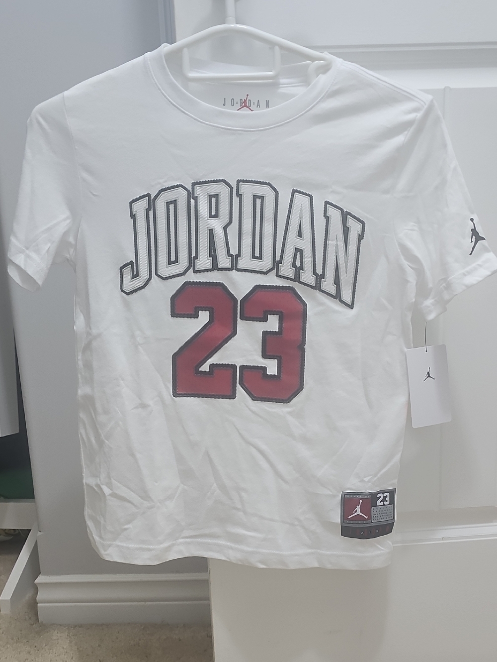 Nike Michael Jordan White Tee with Red 23 &Black  Outline Kids M WOMANS XS